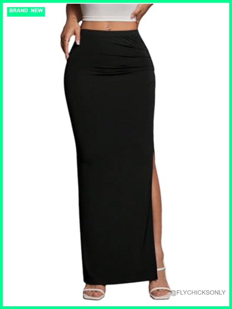 High Waist Maxi Skirt Ruched Side Split Thigh Bodycon